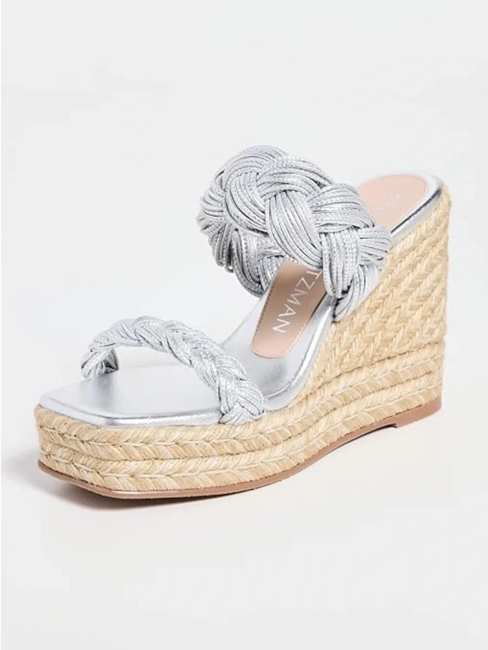 Stuart Weitzman Metallic Silver Braids Espadrille